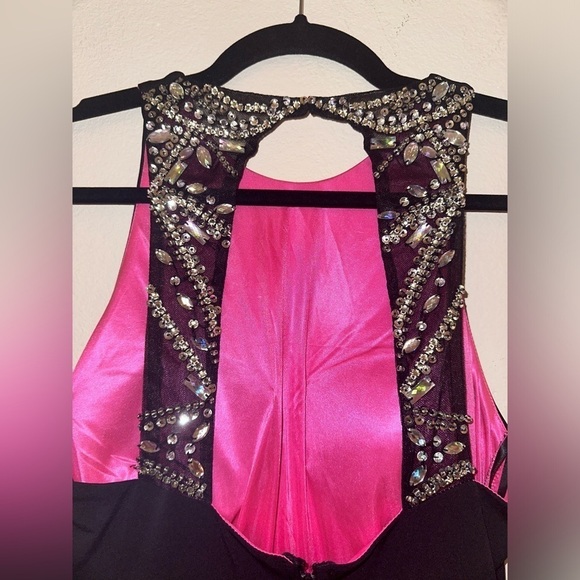 City Studio juniors black crystal open back side slit midi dress prom homecoming - Picture 5 of 9